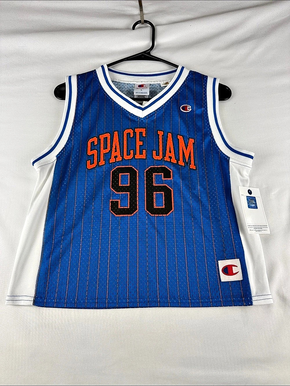 Champion Space Jam 96 Blue Pinstripe Basketball Jersey Youth Size L NWT